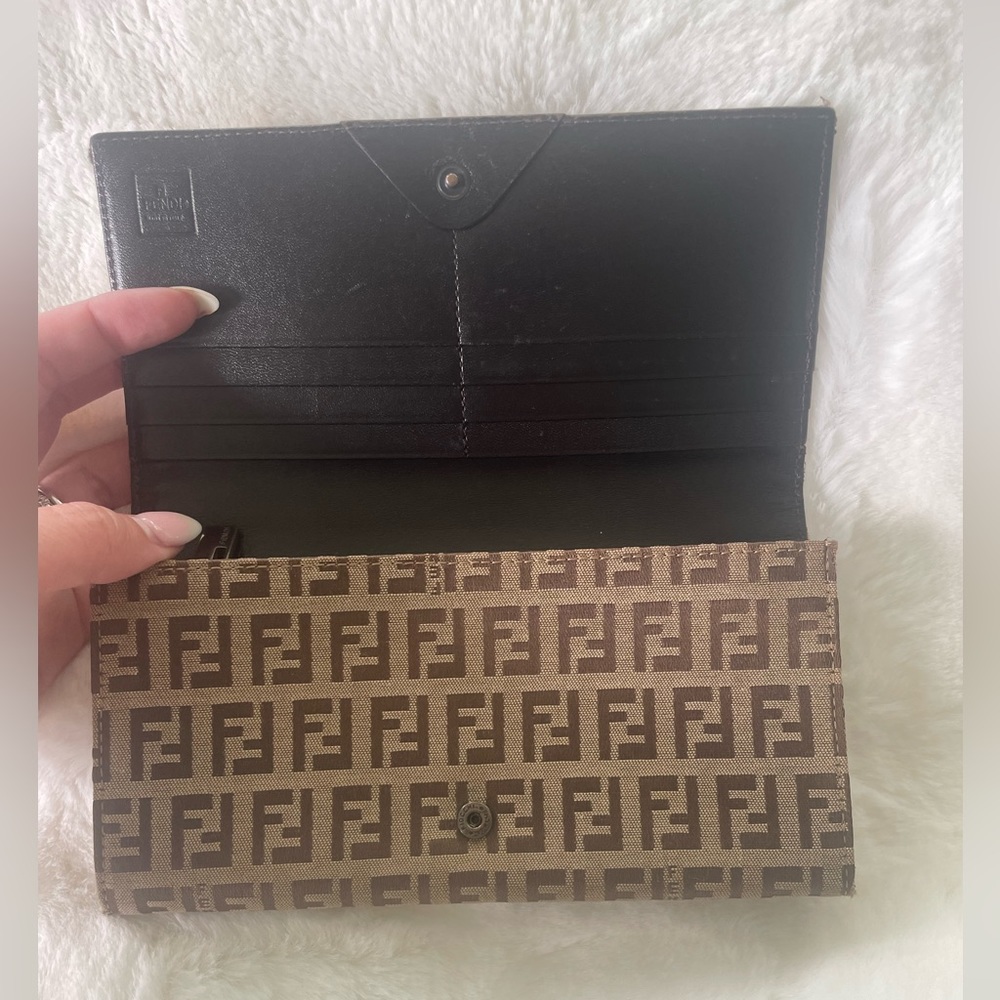 Authentic FENDI Zucca Canvas Leather Bifold Long Wallet - Picture 7 of 11